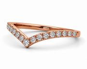 Rose gold V-shaped natural diamond ring, inverted angled view